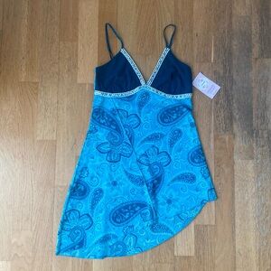Vintage Blue Sequin Paisley Mesh Asymmetrical Dress